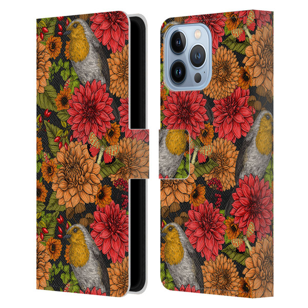 Katerina Kirilova Graphics Robins And Dahlias Leather Book Wallet Case Cover For Apple iPhone 13 Pro Max