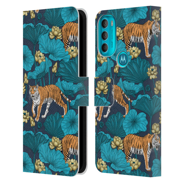 Katerina Kirilova Graphics Tigers In Lotus Pond Leather Book Wallet Case Cover For Motorola Moto G71 5G