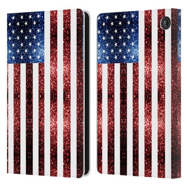 PLdesign Flags USA Glitters Leather Book Wallet Case Cover For Amazon Fire 7 2022