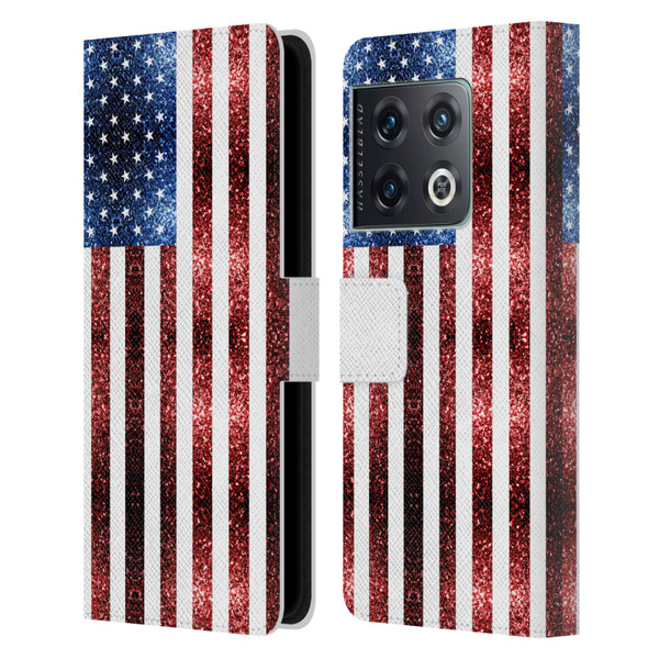 PLdesign Flags USA Glitters Leather Book Wallet Case Cover For OnePlus 10 Pro