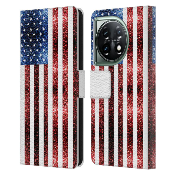 PLdesign Flags USA Glitters Leather Book Wallet Case Cover For OnePlus 11 5G