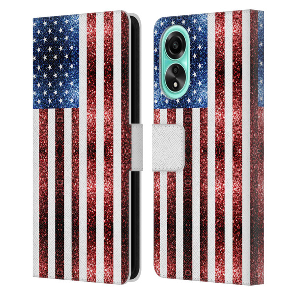 PLdesign Flags USA Glitters Leather Book Wallet Case Cover For OPPO A78 4G
