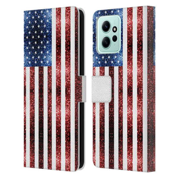 PLdesign Flags USA Glitters Leather Book Wallet Case Cover For Xiaomi Redmi 12