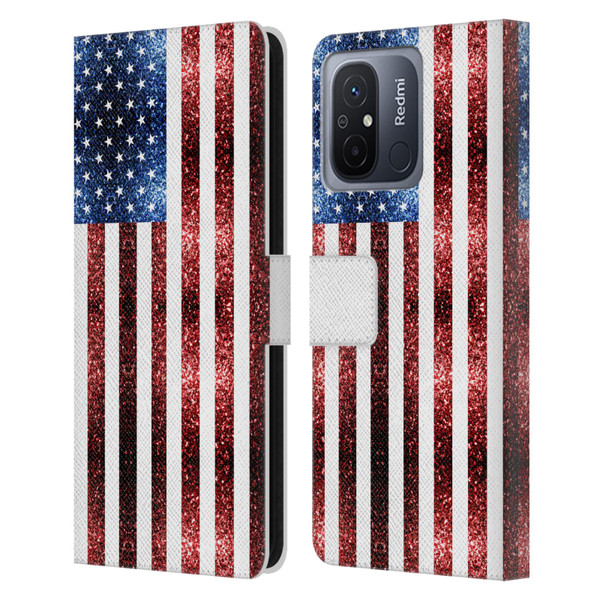 PLdesign Flags USA Glitters Leather Book Wallet Case Cover For Xiaomi Redmi 12C