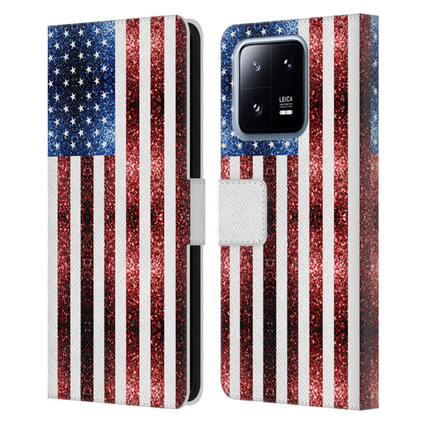 PLdesign Flags USA Glitters Leather Book Wallet Case Cover For Xiaomi 13 Pro 5G