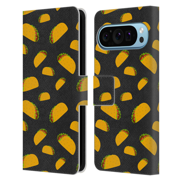 PLdesign Food Patterns Cool Fun Taco Leather Book Wallet Case Cover For Google Pixel 9 / Pixel 9 Pro