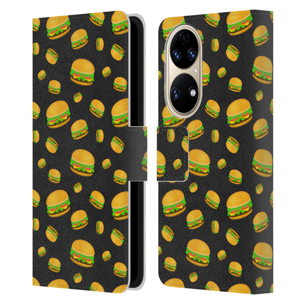 PLdesign Food Patterns Cool Fun Burger Leather Book Wallet Case Cover For Huawei P50