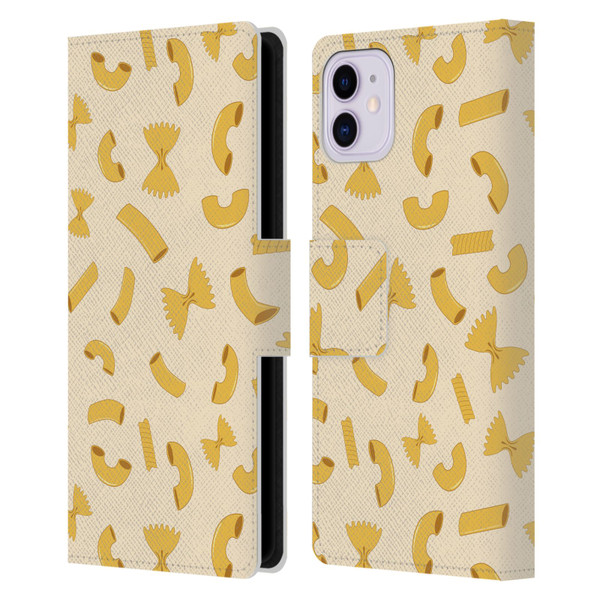 PLdesign Food Patterns Macaroni Pasta Gold Leather Book Wallet Case Cover For Apple iPhone 11