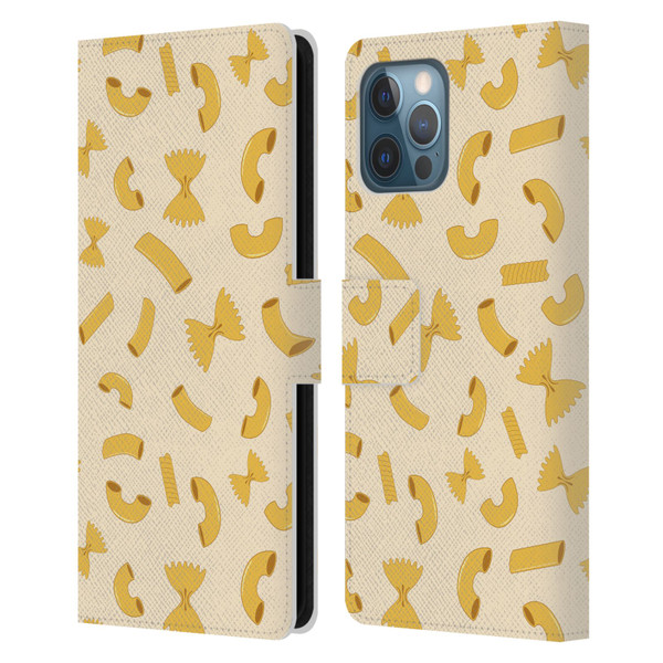 PLdesign Food Patterns Macaroni Pasta Gold Leather Book Wallet Case Cover For Apple iPhone 12 Pro Max