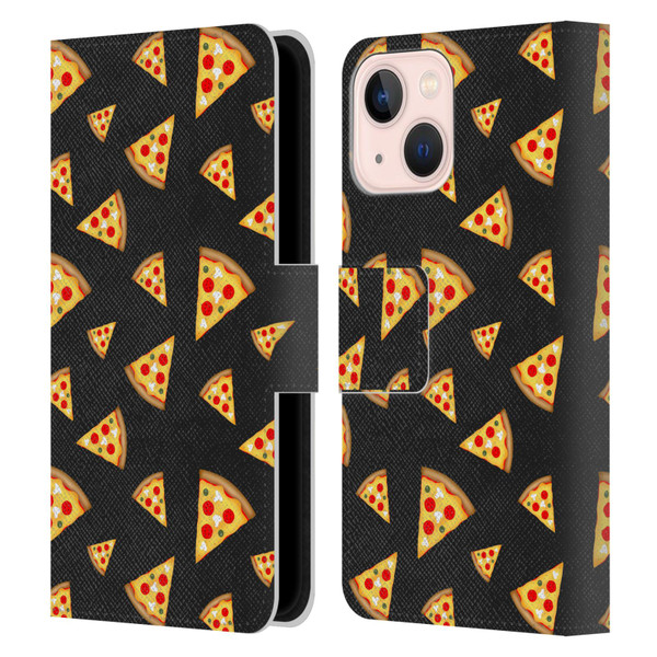 PLdesign Food Patterns Cool Fun Pizza Slices Black Leather Book Wallet Case Cover For Apple iPhone 13 Mini