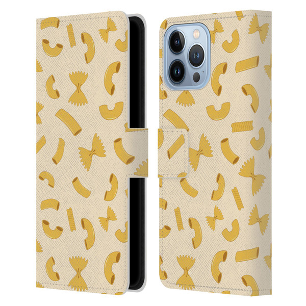 PLdesign Food Patterns Macaroni Pasta Gold Leather Book Wallet Case Cover For Apple iPhone 13 Pro Max