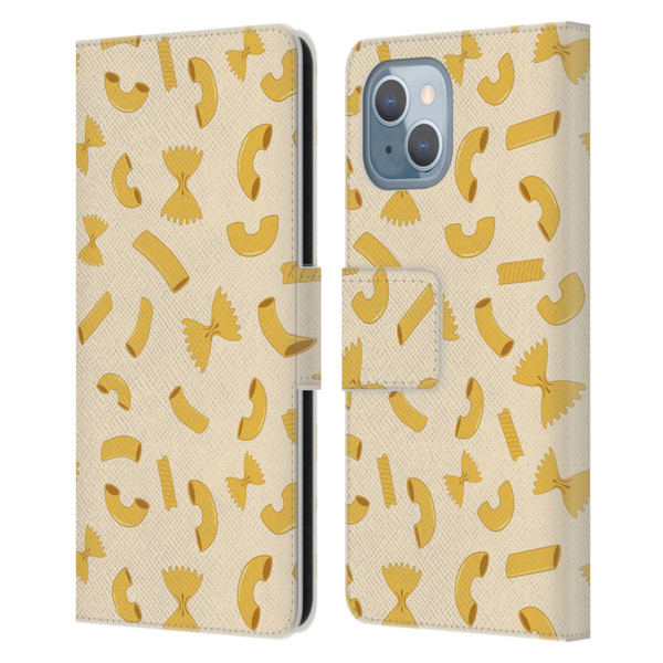 PLdesign Food Patterns Macaroni Pasta Gold Leather Book Wallet Case Cover For Apple iPhone 14