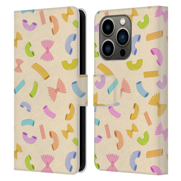 PLdesign Food Patterns Macaroni Pasta Colored Leather Book Wallet Case Cover For Apple iPhone 14 Pro