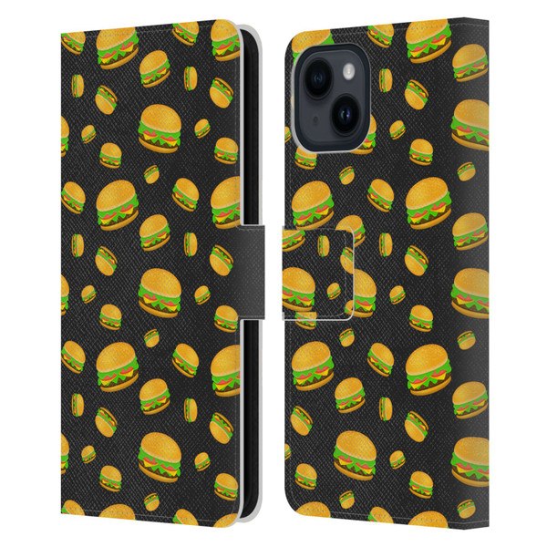 PLdesign Food Patterns Cool Fun Burger Leather Book Wallet Case Cover For Apple iPhone 15