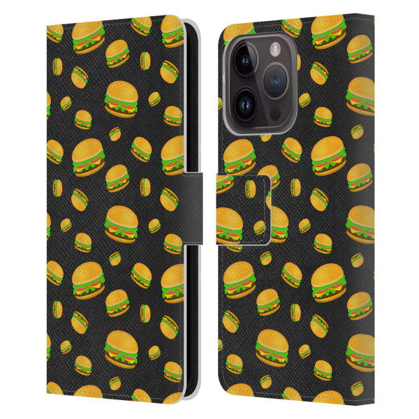 PLdesign Food Patterns Cool Fun Burger Leather Book Wallet Case Cover For Apple iPhone 15 Pro