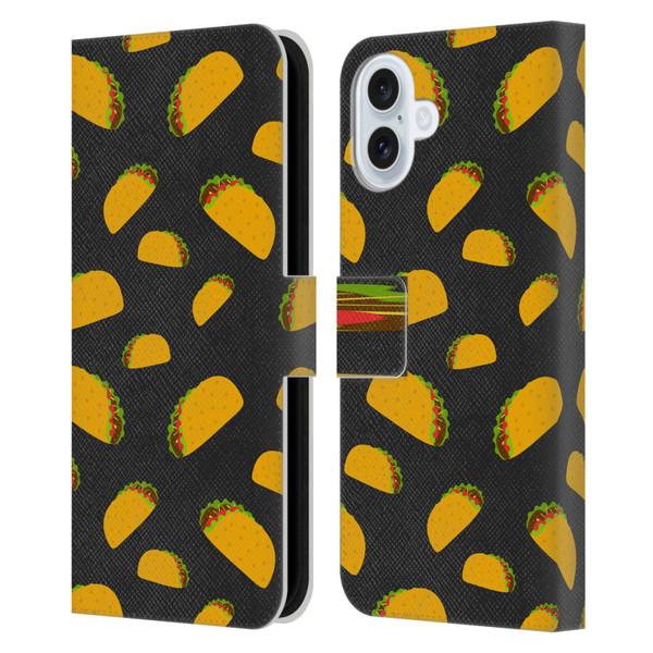PLdesign Food Patterns Cool Fun Taco Leather Book Wallet Case Cover For Apple iPhone 16 Plus