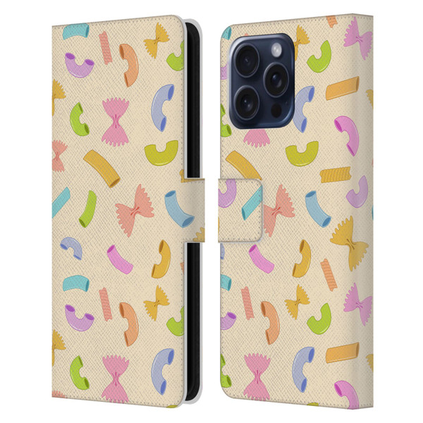 PLdesign Food Patterns Macaroni Pasta Colored Leather Book Wallet Case Cover For Apple iPhone 16 Pro Max