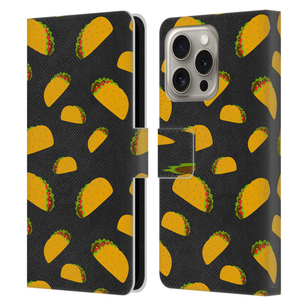PLdesign Food Patterns Cool Fun Taco Leather Book Wallet Case Cover For Apple iPhone 16 Pro