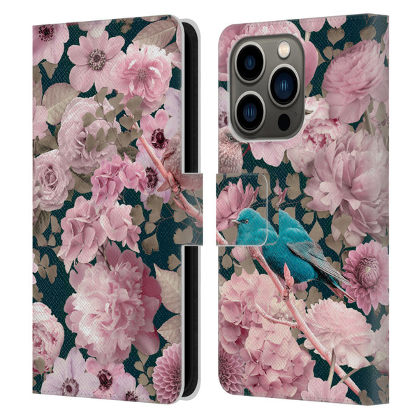 LebensArt Birds And Floral Sparrows In Pink Leather Book Wallet Case Cover For Apple iPhone 14 Pro
