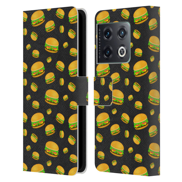 PLdesign Food Patterns Cool Fun Burger Leather Book Wallet Case Cover For OnePlus 10 Pro