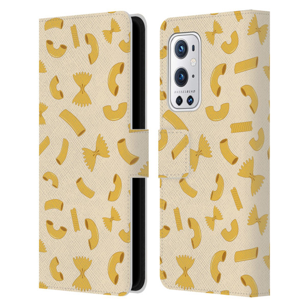 PLdesign Food Patterns Macaroni Pasta Gold Leather Book Wallet Case Cover For OnePlus 9 Pro
