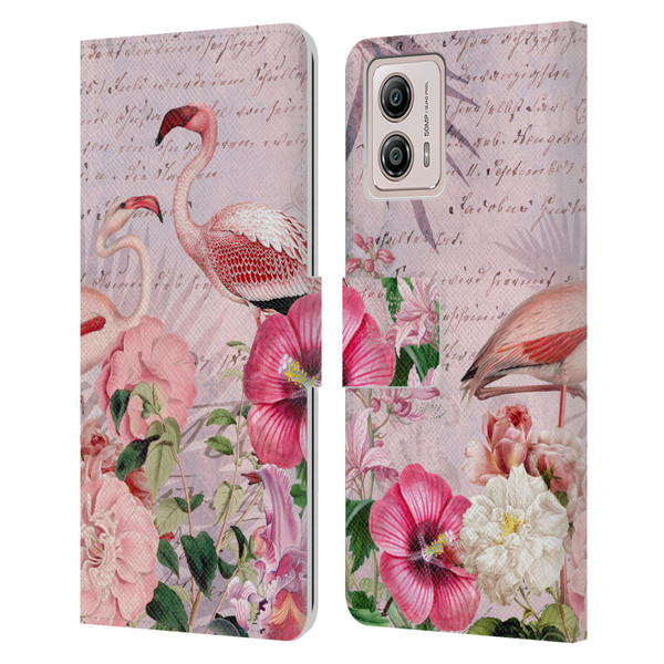 LebensArt Birds And Floral Flamingo Paradise Leather Book Wallet Case Cover For Motorola Moto G53 5G