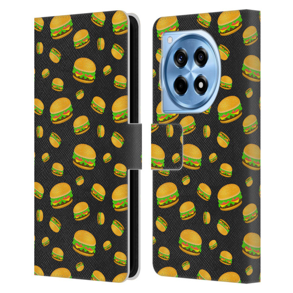 PLdesign Food Patterns Cool Fun Burger Leather Book Wallet Case Cover For OnePlus 12R