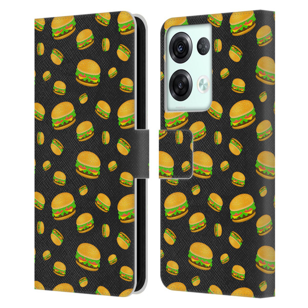 PLdesign Food Patterns Cool Fun Burger Leather Book Wallet Case Cover For OPPO Reno8 Pro