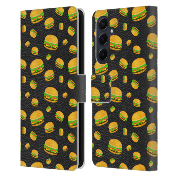 PLdesign Food Patterns Cool Fun Burger Leather Book Wallet Case Cover For Samsung Galaxy A55 5G