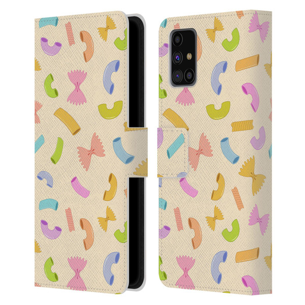 PLdesign Food Patterns Macaroni Pasta Colored Leather Book Wallet Case Cover For Samsung Galaxy M31s (2020)
