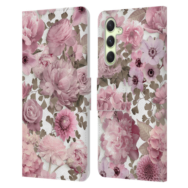 LebensArt Birds And Floral Pink Flower Pattern Kopie Leather Book Wallet Case Cover For Samsung Galaxy A54 5G