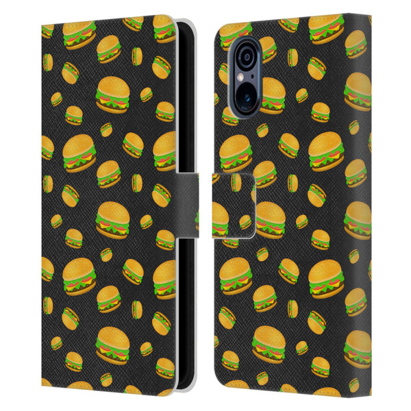 PLdesign Food Patterns Cool Fun Burger Leather Book Wallet Case Cover For Sony Xperia 5 V 5G
