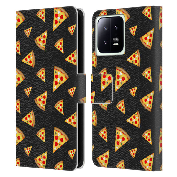 PLdesign Food Patterns Cool Fun Pizza Slices Black Leather Book Wallet Case Cover For Xiaomi 13 5G