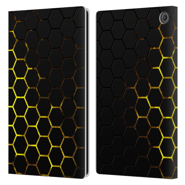 PLdesign Geometric Patterns Honeycomb Yellow Leather Book Wallet Case Cover For Amazon Fire Max 11 2023
