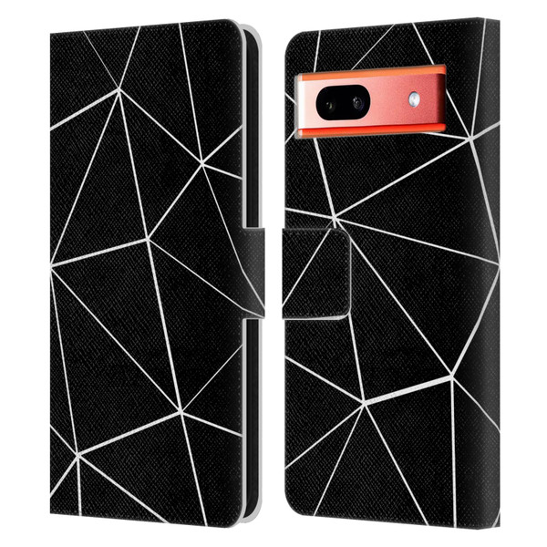 PLdesign Geometric Patterns Black Triangles White Lines Leather Book Wallet Case Cover For Google Pixel 7a