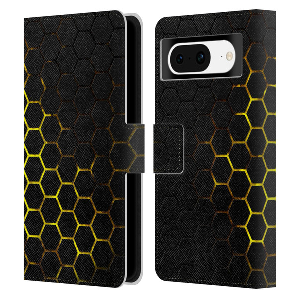 PLdesign Geometric Patterns Honeycomb Yellow Leather Book Wallet Case Cover For Google Pixel 8