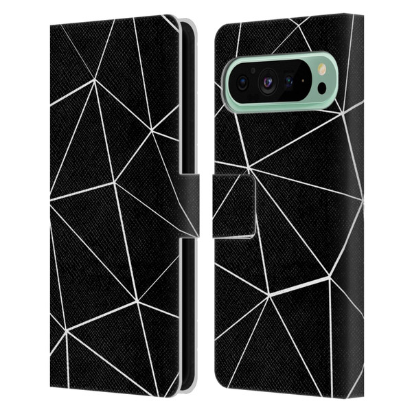 PLdesign Geometric Patterns Black Triangles White Lines Leather Book Wallet Case Cover For Google Pixel 9 Pro XL