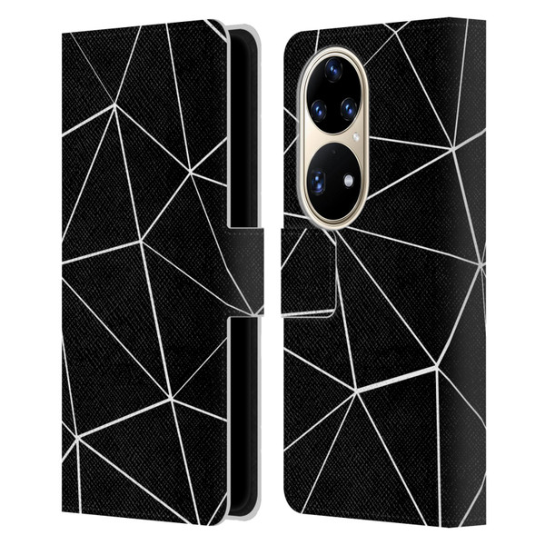 PLdesign Geometric Patterns Black Triangles White Lines Leather Book Wallet Case Cover For Huawei P50 Pro