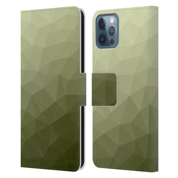 PLdesign Geometric Patterns Army Green Gradient Mesh Leather Book Wallet Case Cover For Apple iPhone 12 / iPhone 12 Pro