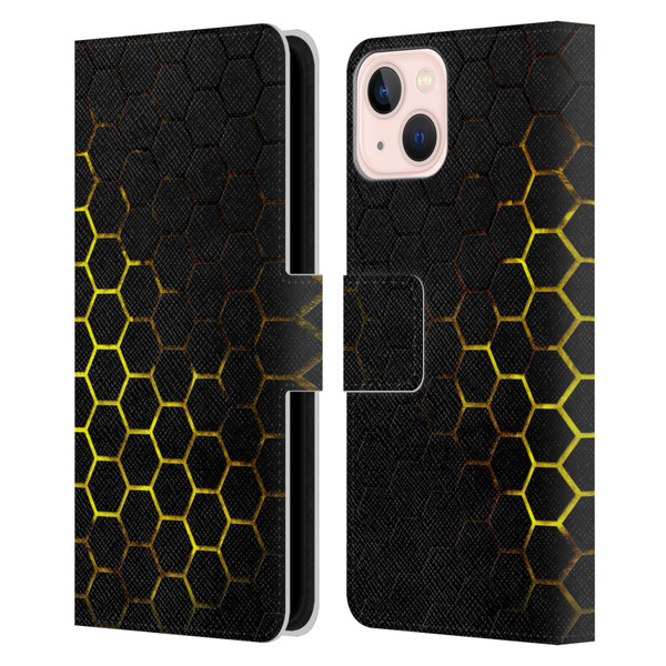 PLdesign Geometric Patterns Honeycomb Yellow Leather Book Wallet Case Cover For Apple iPhone 13