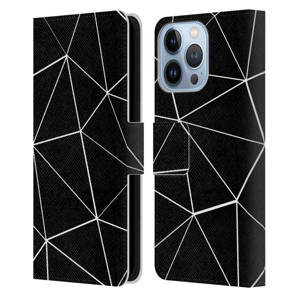 PLdesign Geometric Patterns Black Triangles White Lines Leather Book Wallet Case Cover For Apple iPhone 13 Pro
