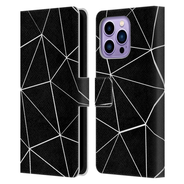 PLdesign Geometric Patterns Black Triangles White Lines Leather Book Wallet Case Cover For Apple iPhone 14 Pro Max