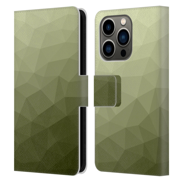 PLdesign Geometric Patterns Army Green Gradient Mesh Leather Book Wallet Case Cover For Apple iPhone 14 Pro