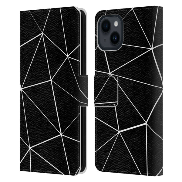 PLdesign Geometric Patterns Black Triangles White Lines Leather Book Wallet Case Cover For Apple iPhone 15