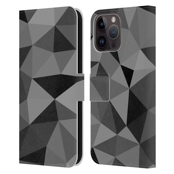 PLdesign Geometric Patterns Dark Gray Mesh Leather Book Wallet Case Cover For Apple iPhone 15 Pro Max