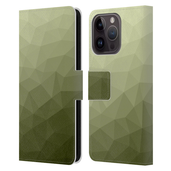 PLdesign Geometric Patterns Army Green Gradient Mesh Leather Book Wallet Case Cover For Apple iPhone 15 Pro