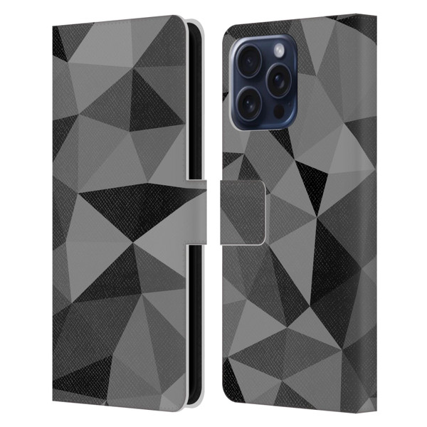 PLdesign Geometric Patterns Dark Gray Mesh Leather Book Wallet Case Cover For Apple iPhone 16 Pro Max