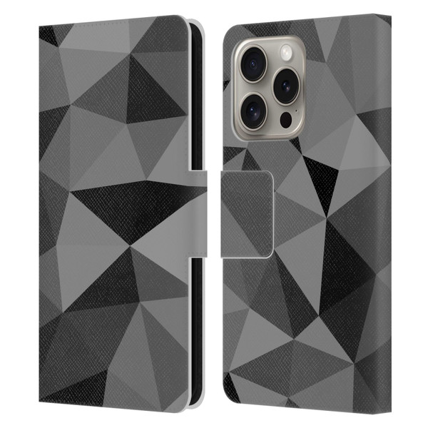 PLdesign Geometric Patterns Dark Gray Mesh Leather Book Wallet Case Cover For Apple iPhone 16 Pro