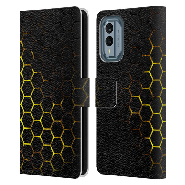 PLdesign Geometric Patterns Honeycomb Yellow Leather Book Wallet Case Cover For Nokia X30