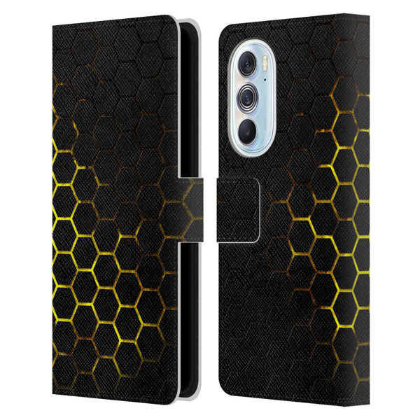 PLdesign Geometric Patterns Honeycomb Yellow Leather Book Wallet Case Cover For Motorola Edge X30